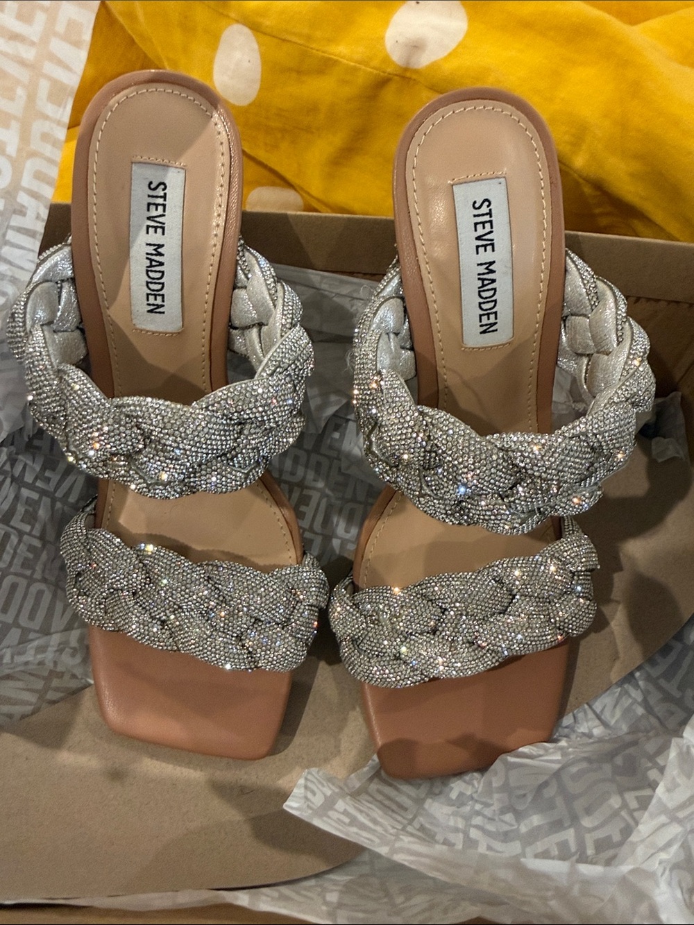Steve Madden Crystal Braided Strap Heel Sandals - Nude/Champagne - Picture 2 of 5